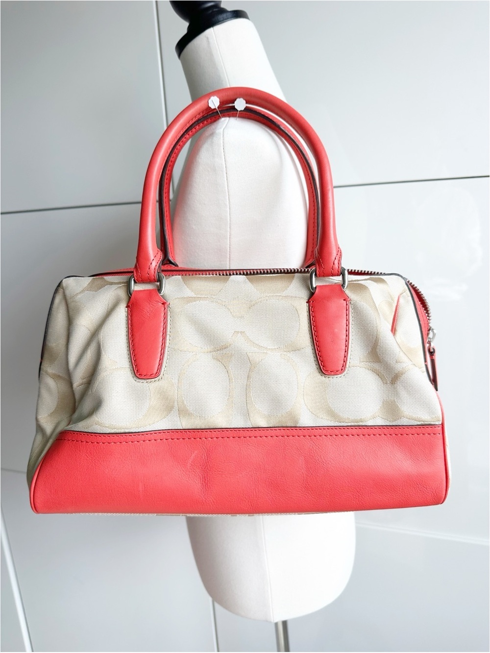 Coach Legacy Haley Satchel Signature Print With Coral Leather Accent Bag Tassel - Picture 8 of 9